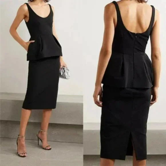 Cushnie Stretch Crepe Peplum Sleeveless Women's Midi Dress Black Size Small  NWOT